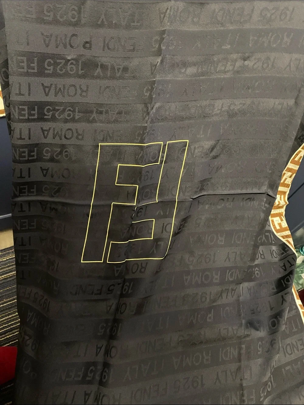 Fendi exclusive Black Scarf with Yellow Outlined 'FF' Logo limited edition NWB - Picture 1 of 11